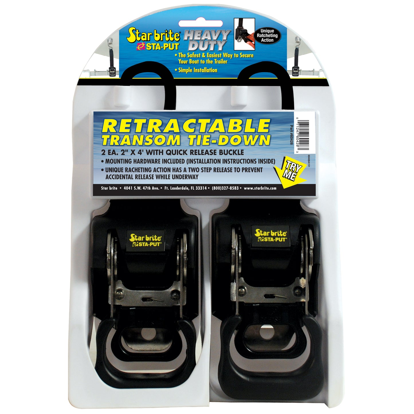 Retractable Transom Tie-Downs – 2" x 4', Quick Release, 2-Pack
