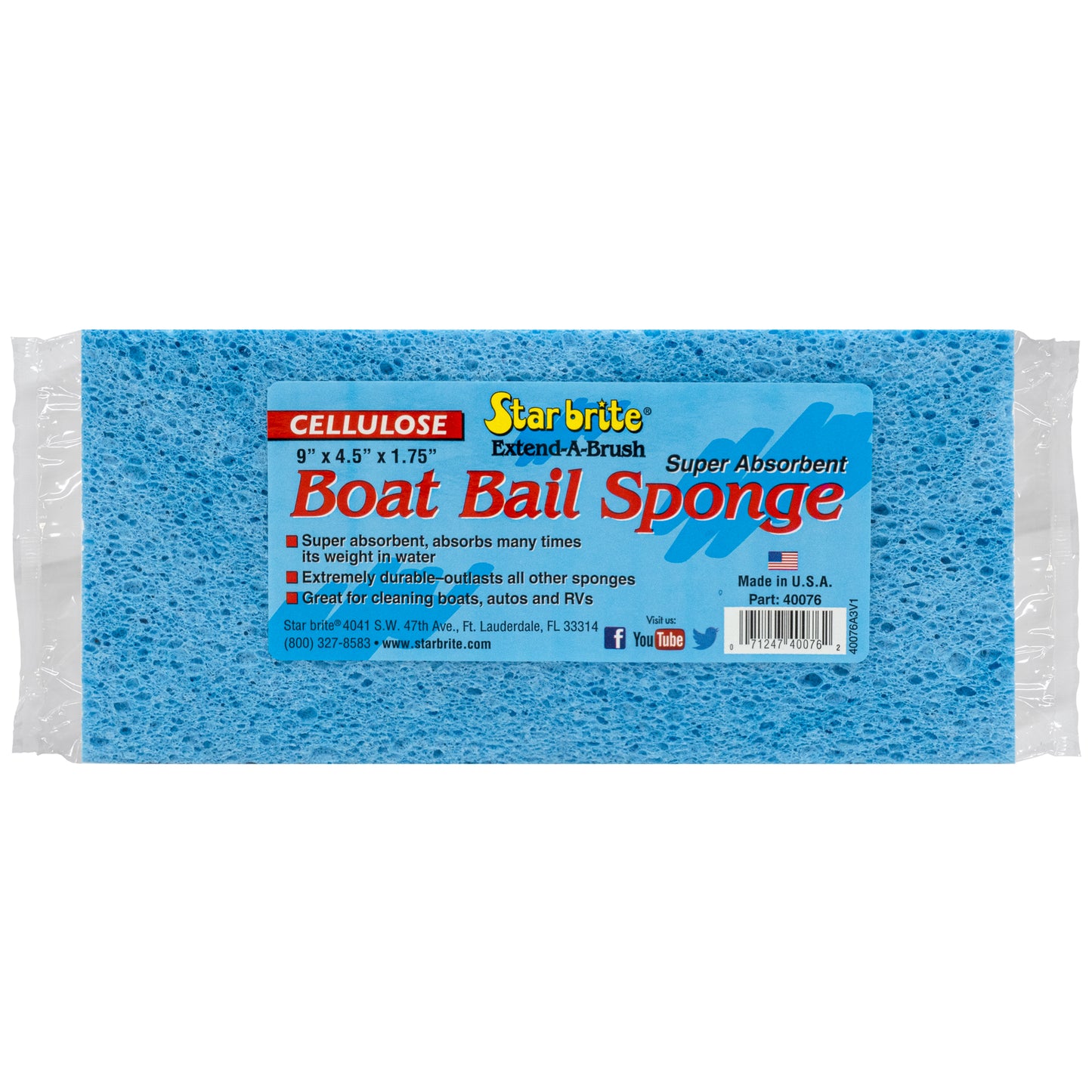 Super Absorbent Cellulose Boat Bail Sponge -  9" x 4.5" x 1.75"