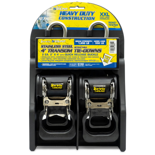 HD Retractable Transom Tie-Downs & Quick Release Buckle 2" x 4'