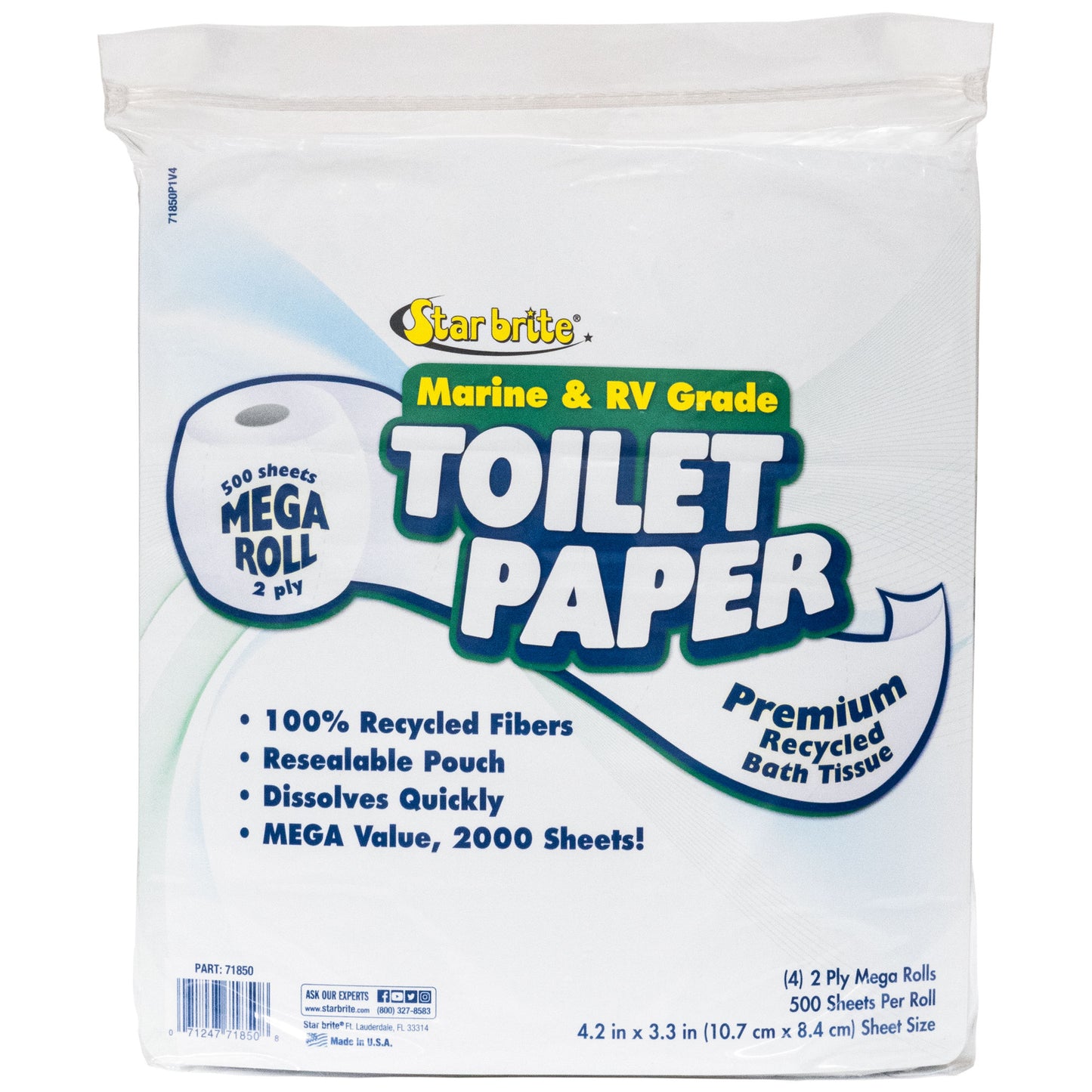 Toilet Tissue Marine/RV Grade Fast Dissolving Paper - 4 Rolls