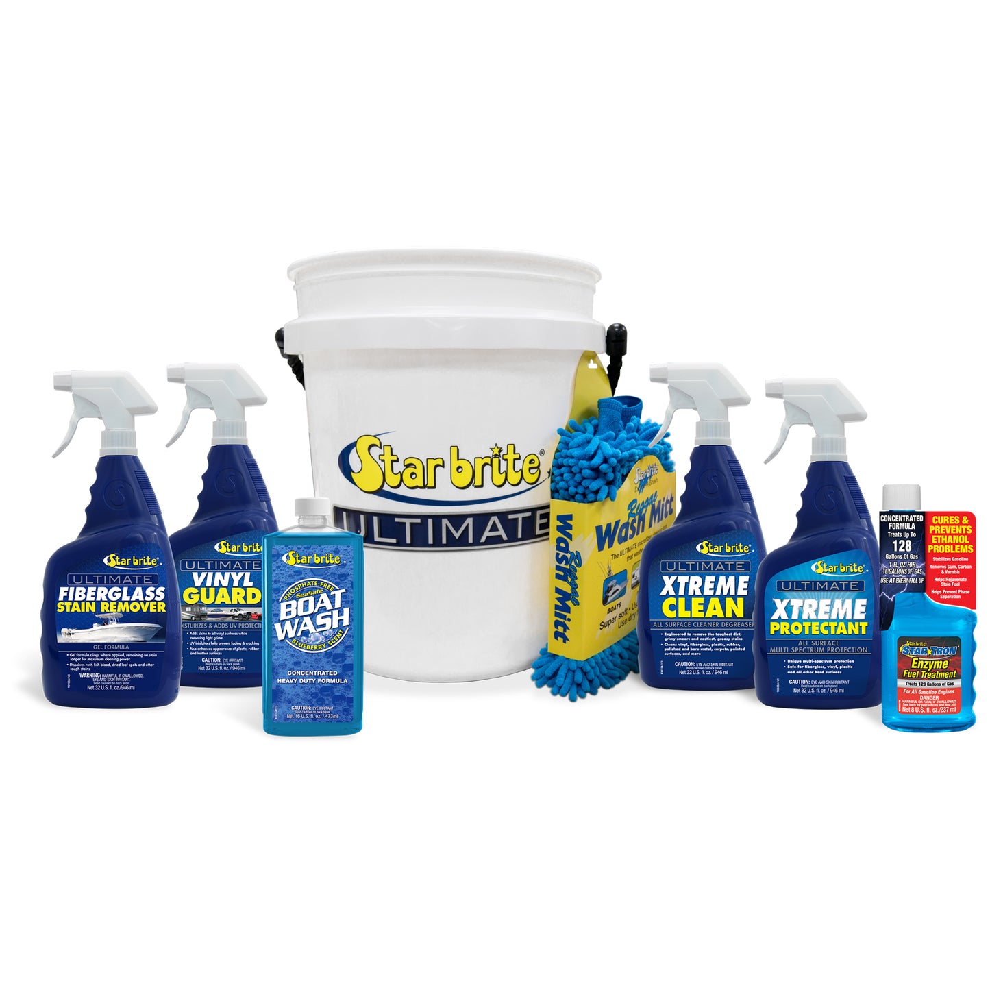 Boat Care Kit with Durable Vinyl Bucket & Marine Cleaners